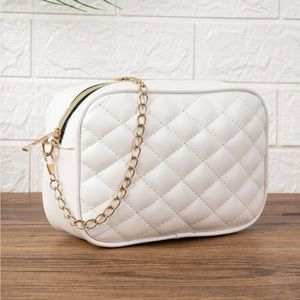 New Rectangle White Quilted Shoulder Strap Purse
